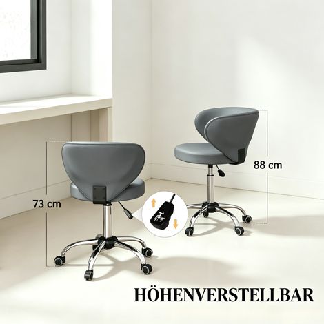 Tabouret roulant, tabouret de massage pivotant à 360° en PU avec hauteur réglable de 73 à 88 cm et dossier. (1/5)