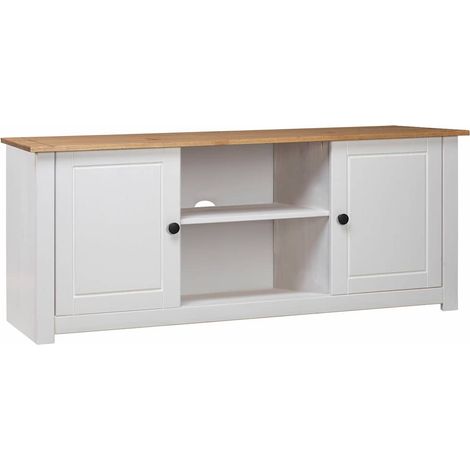 vidaXL Meuble TV Blanc 120x40x50 cm Bois de pin massif Gamme Panama (1/5)