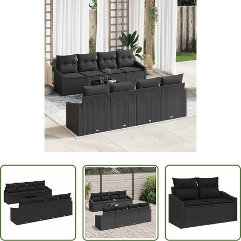 Mobilier extérieur - Ensemble de Canapés avec coussin 7 pcs Noir polyrotin (1/5)