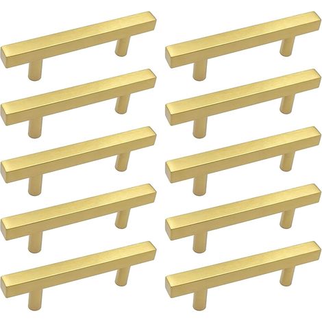 Lot de 10 poignées de tiroir en laiton brossé - Poignée de placard - Installation simple pour diverses applications domestiques - Poignées de tiroir dorées (1/4)