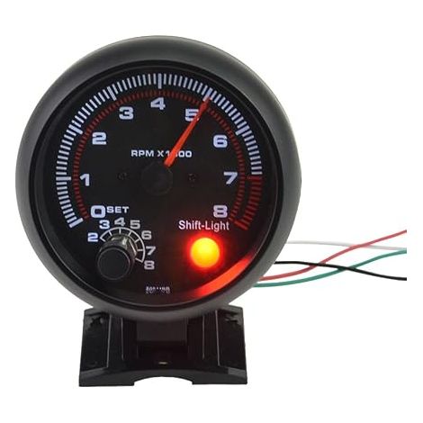 Compte-tours universel noir 3,75" pour voiture avec témoin de changement de vitesse blanc, 0-8000 tr/min