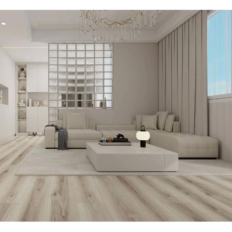 Sol PVC - Lames PVC clipsable avec sous couche intégrée- GARANTIE 20 ans -Ep. 5,5 mm- Clair nuance - Dimensions L 122 cm x l 23 cm (1/5)