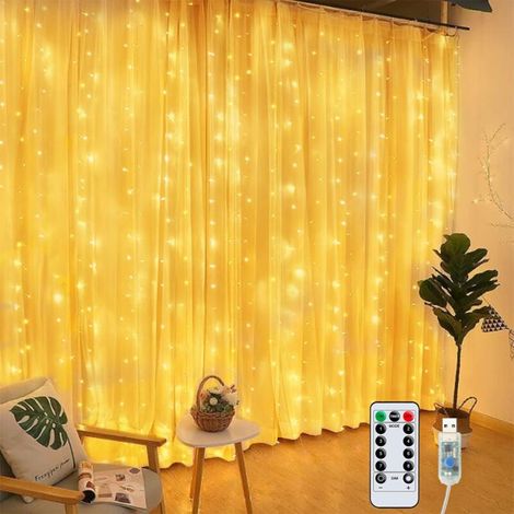 Guirlande Lumineuse Rideau, Rideau Lumineux 300 LED 3m3m, 8 Modes d'Eclairage Dimmable, Etanche IP65 avec Minuterie et Télécommande, Decoration de Anniversaire, Maison, Patio, Fenêtre, Mariage, Noël (1/5)