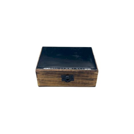Boîte Moyenne en Bois Verni en Céramique - 15x10x6cm - Noir- Vendu par 1