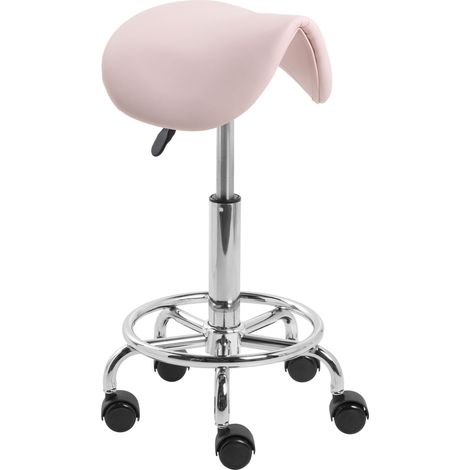Office Saddle Stool Pastel Pink Faux Leather Metal Frame Upholstered Swivel Function Adjustable Height Office Furniture DUMONT