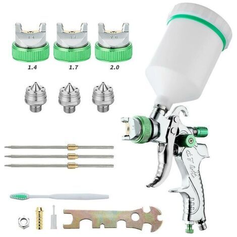 – Pistolet à peinture pneumatique HVLP 600CC – 3 buses 1,4/1,7/2,0 mm – Pulvérisation précise pour revêtements à haute viscosité (1/5)