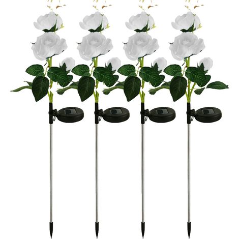 Lot de 4 lampes solaires, roses lumineuses, tiges flexibles, étanches, pour jardin, terrasse (1/5)