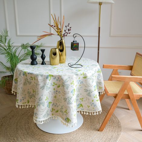 Nappe – Petite nappe ronde – Lavable – Mélange coton-lin – Convient pour les fêtes, pique-niques, salles à manger et jardins – Diamètre 152 cm (1/5)