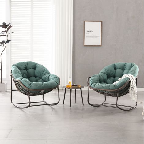 Fauteuil à bascule extérieur XXL en rotin avec coussin épais vert clair (1/5)