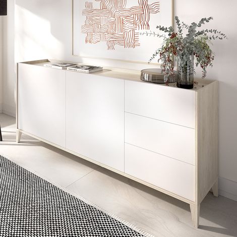 Aparador Cadillac, Comoda 3 Cajones, 1 Estante, Puerta Batiente, Deslizante, 40x150x78h cm Blanco (1/5)
