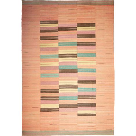 Authentique tapis d'Orient kilim fait main 257x380 orange et bleu