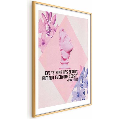 Poster – Konfuzius über Schönheit – rosa Büste mit Blumen und einem Zitat (1/4)