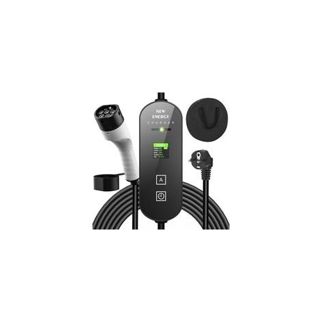 Chargeur Voiture Electrique 3,5kW [5m, 6/8/10/13/16A] Cable Type 2 Recharge avec Affichage Numérique Contrôlable Compatible avec E-208, Model Y, Mégane E-Tech, 500e et Autres EV/PHEV (1/4)