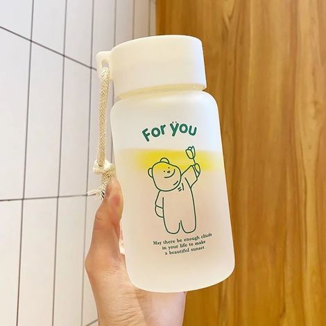 Trinkflasche für Kinder mit Griff, niedlichem grünen Bärenmotiv, auslaufsicher und geruchsneutral, ideal für die Schule (1/5)