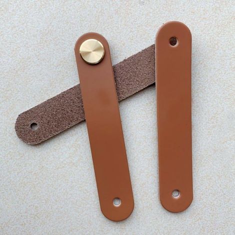 Poignée Meuble - Cuir Marron - Vintage - Entraxe 64 mm - Pour Tiroir Porte Armoire - Lot de 4 (1/5)