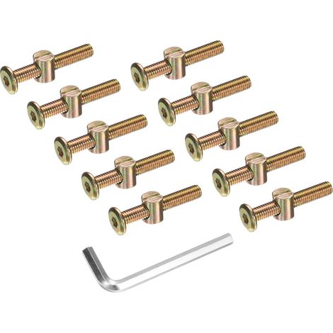 10pcs Boulons pour Cadre de Lit, M8x50mm Vis à Tête Hexagonale Interne avec Écrous Barillet, Assortiment Remplacement Quincaillerie Clé M5, Vis de Fixation pour Meuble Chaise Lits (1/5)