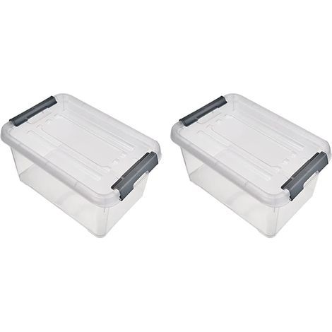 x 6L storage box, side clips, clear plastic, stackable, for garage or office (1/5)