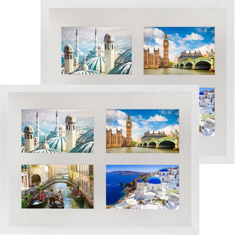 Set mit 2 weißen Standard-Bilderrahmen 28x35 für 4 Fotos 10x15 cm mit Passepartout