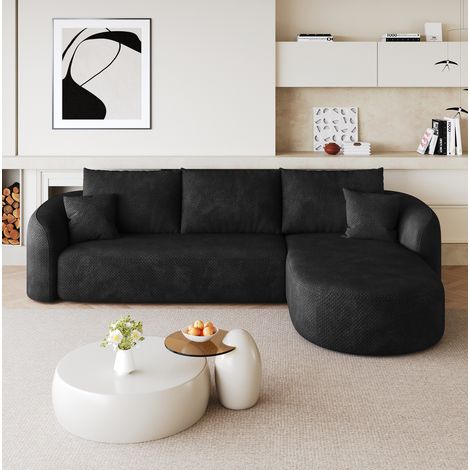 Canapé d'angle modulable 266x168x85 cm en tissu chenille noir, sans montage pour salon FloraGrace (1/5)