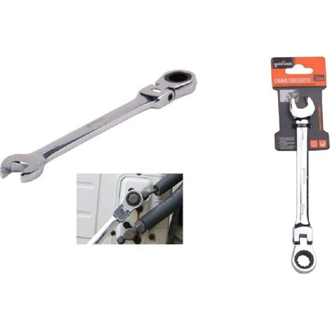 Trade Shop - Llave Combinada Con Carraca 13mm Herramienta Cromo Vanadio Cabeza Plegable 91735 - (1/2)