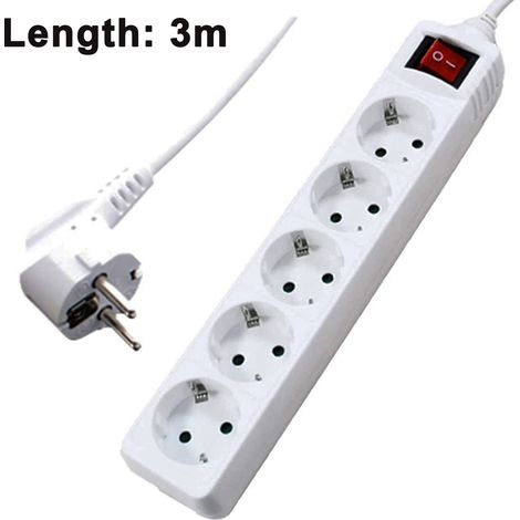 Multiprise Murale - Prise Plateau À 45° - Câble Plat 3 m ou 5 m - Protection Enfants - 3 Prises - 250 V - 10 A (1/5)