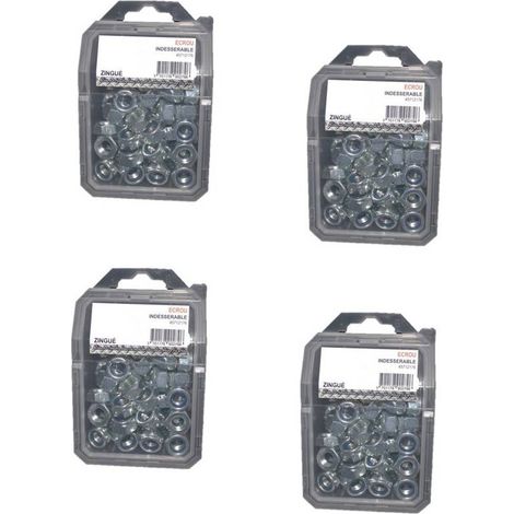 4 Coques de 100 Ecrous Freins Indésserrables M8 mm - DIN 985 - 6 - Zingué blanc - D-Work