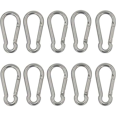 Silberne Karabiner, 10 Stück, 40 mm x 4 mm, Tragkraft bis ca. 80 kg, Edelstahl 304
