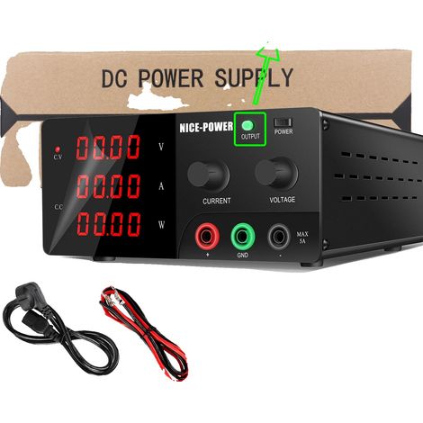 Fuente de alimentación de CC, voltaje ajustable, salida de alta corriente, color negro con SALIDA-a, 0-60V 0-10A 0-600W (1/2)