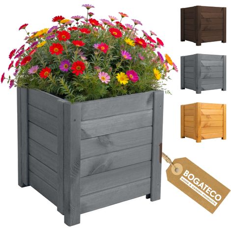 Jardinière Haute Bois Bogateco 39x39x40 cm Géotextile Anthracite (1/5)