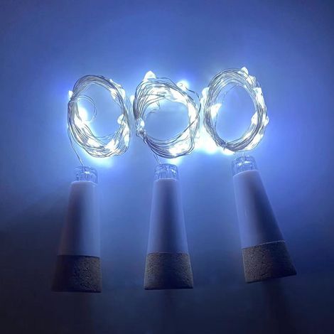Guirlande lumineuse LED pour bouteille de vin, rechargeable par USB, sans pile, 2 mètres, 20 LED froides, décoration festive pour Noël, Halloween, cadeau, mariage, fête, ambiance chaleureuse. (1/3)