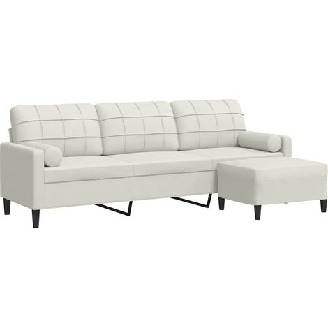 vidaXL Sofá de 3 plazas con taburete de terciopelo crema 210 cm (1/2)