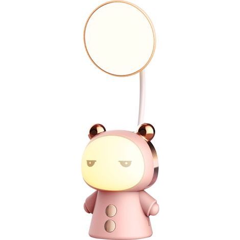 Creative cartoon LED desk lamp, USB rechargeable, eye protection, for learning, reading, books, children's night light, pink (1/5)