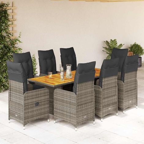 9-tlg. Garten-Bistro-Set mit Kissen Grau Poly Rattan (1/5)