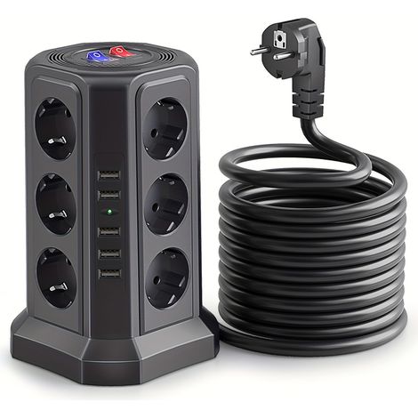 Multiprise Parafoudre avec 12 Prises 5 USB avec Interrupteur Noir 2500W (1/5)