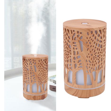 Difusor humidificador de aromaterapia con acabado en madera, 7 LED de colores, 200 ml, enchufe europeo (100–240 V), mando a distancia. (1/5)
