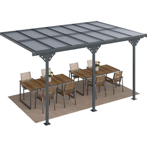 Pergola adossée de jardin 4,4x3 m réglable, polycarbonate et aluminium, gris (1/5)