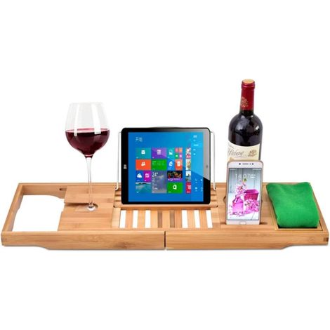 Support de bain escamotable, étagère de baignoire rétractable, pont porte-serviettes, plateau de rangement pour verres et livres, porte-gobelet, accessoire de salle de bain robuste (1/5)