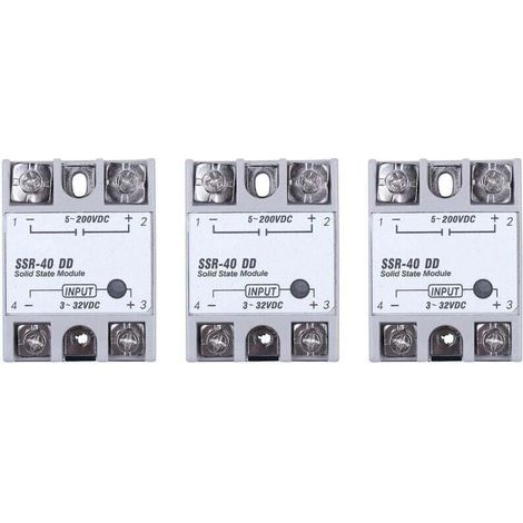 3 Relais Statique Monophasé DC-DC SSR-40DD 40A Blanc Argent Pour Contrôle De Puissance