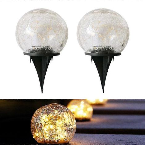 Lámpara solar de exterior con enchufe de tierra, lámpara de bola de cristal agrietado para exteriores, adecuada para decoración navideña de exteriores. (1/2)