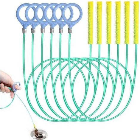 6-teiliges Abflussreinigungsspiralen-Set, 90 cm, wiederverwendbare, flexible Abflussspirale für Haare und Ablagerungen, Reinigungswerkzeug für Waschbecken, Dusche und Badewanne (Grün) (1/5)