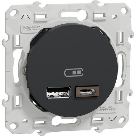 1 Prise USB Double Type A+C Anthracite 5V 2,4A Fixation Vis Pour Recharge Smartphone Tablette
