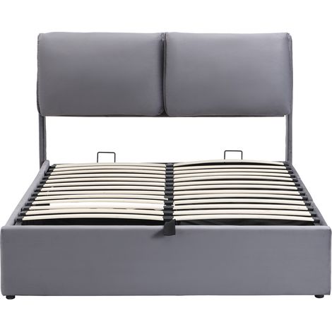 Cama canapé hidráulica 140 x 200 cm de terciopelo gris con 3 cajones y cabecero HOMVRA (1/5)