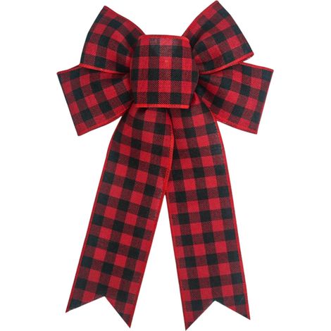 Nœud De Noël - En Plaid Buffalo Rouge Et Noir - Pour Arbre De Noël Cheminée Clôture Extérieur Intérieur - 1 Pièce (1/3)