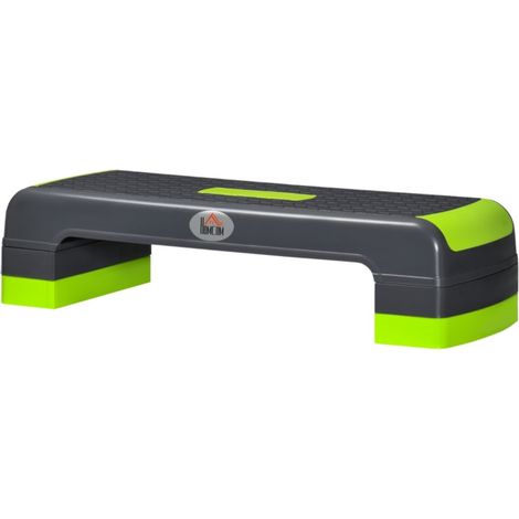 Stepper aérobique réglable (3 hauteurs) - Capacité 150kg - Dimensions 78x28x10-20cm - Couleur gris/vert - Pour fitness et cardio (1/5)