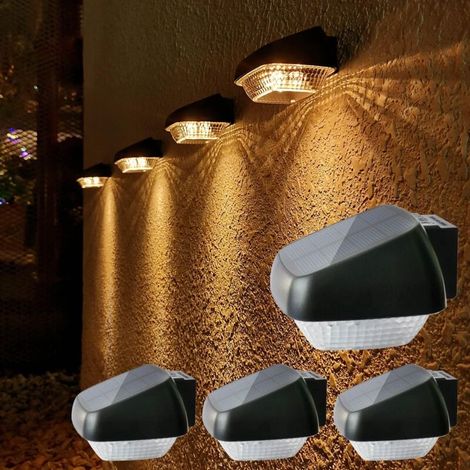 Lampe Solaire Extérieur, 4 Pack LED Lumière Solaire Extérieure Auto On/Off 30LM Haute Luminosité Éclairage Mural IP65 Étanche Lampe Solaire de Sécurité pour Jardin, Clôture, Blanc Chaud 2700K (1/5)