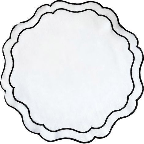 Set de table rond brodé à bords festonnés, lavable, décoratif, à motif floral, pour banquets, fêtes prénatales et repas, noir (1/5)