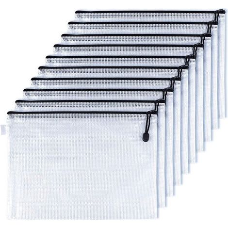 JHUBERS – A4-Dokumentenhüllen mit Reißverschluss – 10er-Set – PVC-Material – Schwarz/Transparent – 32 cm x 23 cm (1/5)