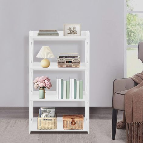 Bibliothèque blanche sur pied avec 4 niveaux ouverts, étagère en PVC, étagère autoportante étroite pour bureau, salon, chambre à coucher, bureau, 58,4 x 25,4 x 108 cm (1/5)