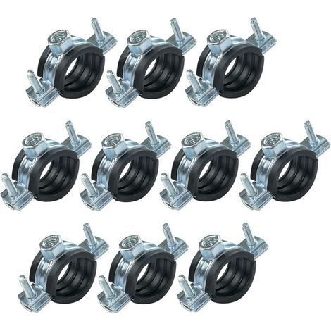 Lot de 10 Collier isophonique -support fixation avec joint - pour tuyau Ø 3/4'' 26-30mm - en acier zingué - à visser М8/М10 (1/5)