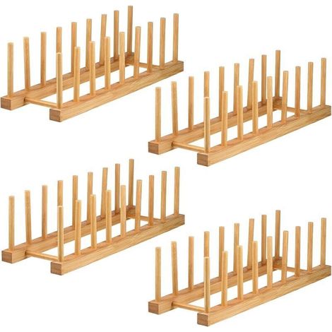 Lot de 4 étagères à Vaisselle en Bambou – Support pour Assiettes, couvercles de casseroles, armoires de Cuisine pour Bol, Tasse, Planche à découper et Plus Encore, 33 x 12 x 10,5 cm (1/4)